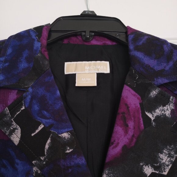Michael Kors Women's 2 Button Blazer (Size M/M) Purple and Blue Floral - Picture 4 of 6